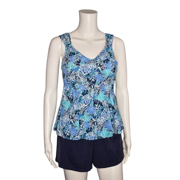 FIT 4 U NEW $94 Wide Strap Sweetheart Tankini w/ Tap Short in Blue Size 8 - Picture 2 of 3
